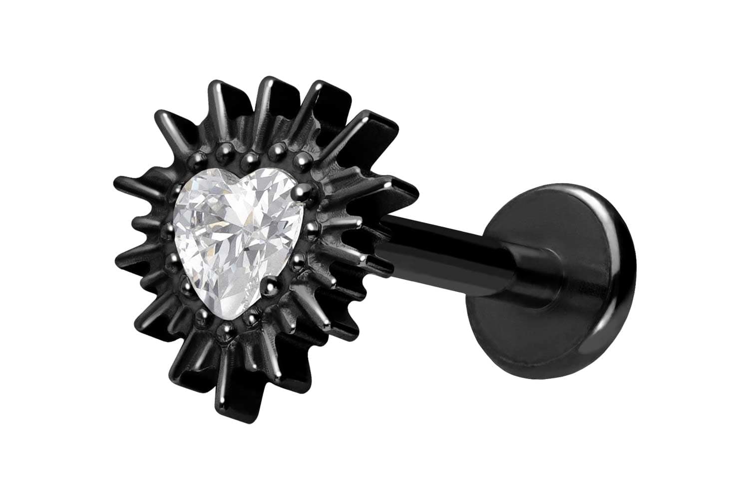 Titan Labret Piercing mit Push Fit KRISTALLHERZ + SONNENSTRAHLEN